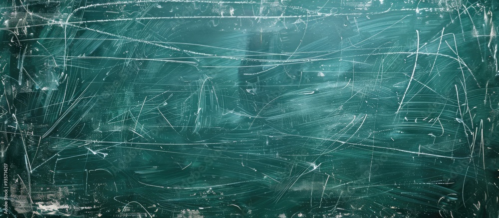 Poster green chalkboard with texture and white chalk markings. copy space image. place for adding text and 