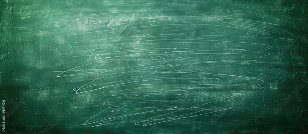 Poster green chalkboard with texture and white chalk markings. copy space image. place for adding text and 