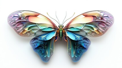Fototapeta premium Beautifully symmetrical fractal wings of colorful insects, creating intricate abstract art on a clean white background