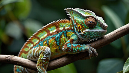 Obraz premium Kameleon w naturalnym środowisku. Generative AI.