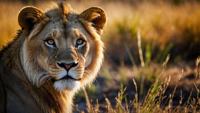 Fototapeta Lew w naturalnym środowisku. Generative AI