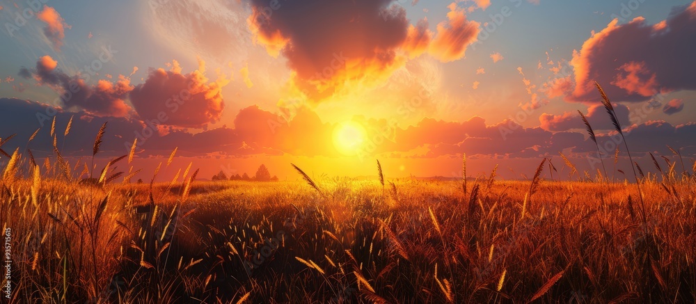 Poster countryside sunset views. copy space image. place for adding text and design