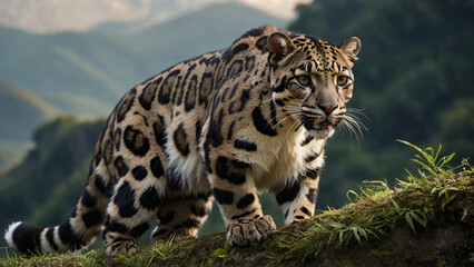 Pantera mglista w naturalnym środowisku. Generative AI.