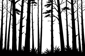 Forest with Distant Hills – Detailed Outline and Graphic Art