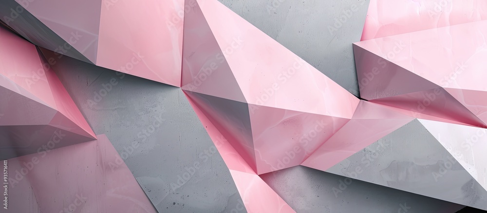 Poster abstract geometric shape in gray and pink on a paper background. copy space image. place for adding 