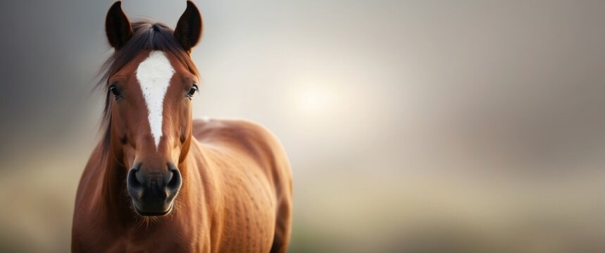 Brown Horse with White Star on Forehead Looking at Camera