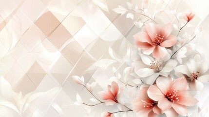 Delicate flowers in a vector floral ornament with a transparent diamond overlapping background, creating an elegant design