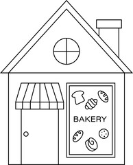 Monoline Building Vector Illustration of Bakery Shop