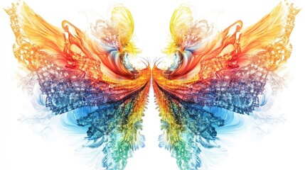 Obraz premium Detailed fractal wings of animals and insects in vivid colors, symmetrically arranged, forming stunning abstract art on white