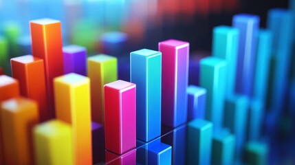 Colorful 3D bar graph representing data growth and success.