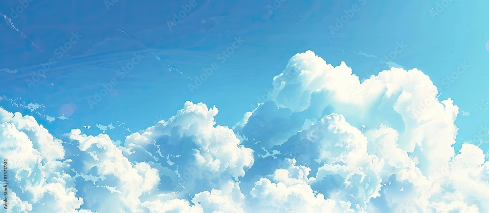 Sticker Lovely sky with white clouds. Copy space image. Place for adding text and design