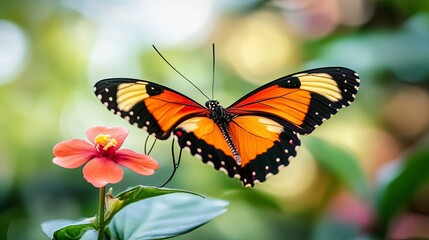 Naklejka premium Vivid butterfly with detailed wings, standing out against a blurred background, capturing the essence of natural beauty.