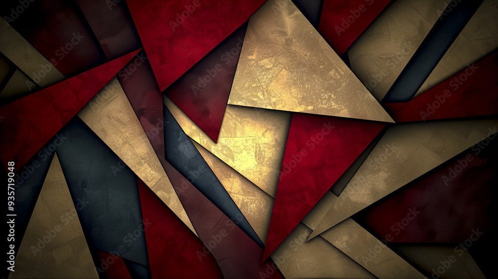 Poster dynamic abstract geometric background with bold colorful dark red and golden shapes