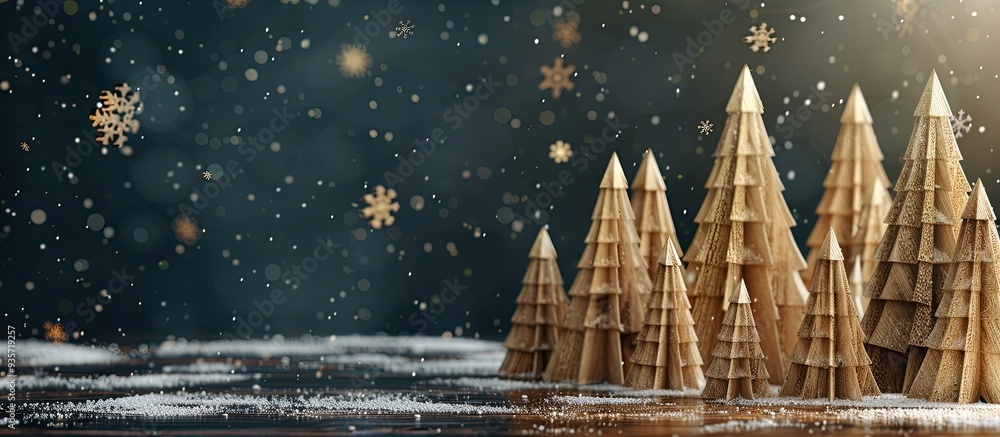 Poster new year background a collection of wooden christmas trees. copy space image. place for adding text 