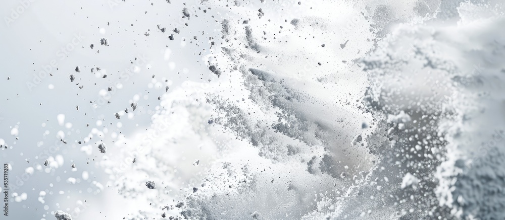 Poster abstract powder splattered background freeze motion of white powder bursting throwing white powder. 