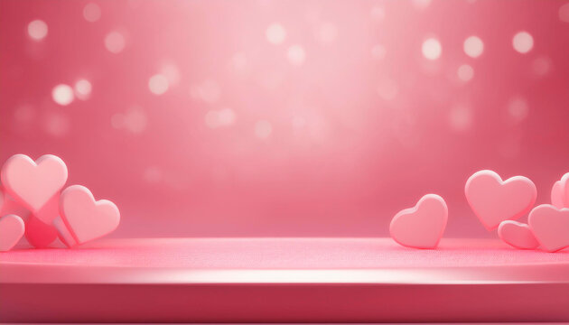 Pink Podium Background for product symbols of love, valentines day 3d. Valentines Day Pink Podium With Hearts With Gradient Mesh