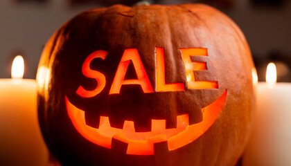 Halloween background pumpkin with a sale on it discount light