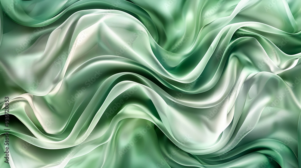 Poster smooth silk fabric green and white abstract wavy background with a calming effect