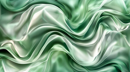 Obraz premium Smooth silk fabric green and white abstract wavy background with a calming effect