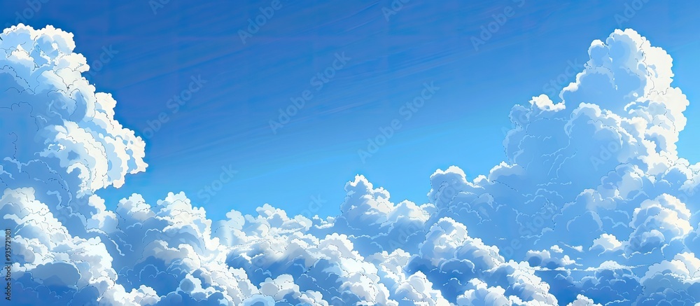 Poster fluffy white clouds in a blue sky. copy space image. place for adding text and design