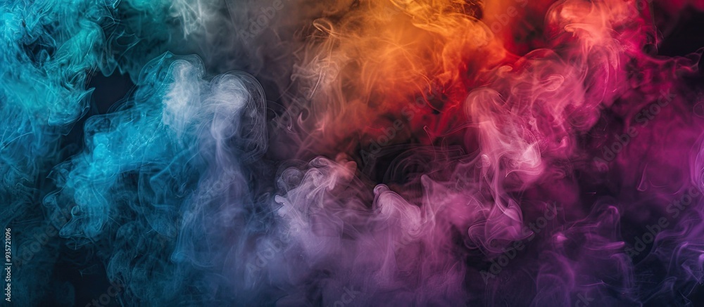 Poster vintage colored smoke on a dark black background. copy space image. place for adding text and design