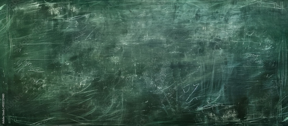 Poster green chalkboard with texture and white chalk markings. copy space image. place for adding text and 