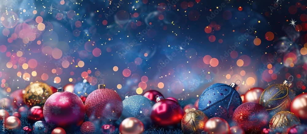 Poster christmas and new year backdrop featuring decorative ornaments. copy space image. place for adding t