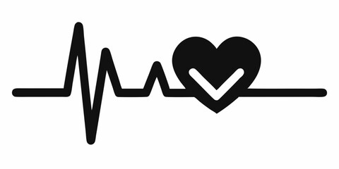 Heartbeat Pulse with love icon black silhouette vector