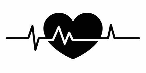 Heartbeat Pulse with love icon black silhouette vector