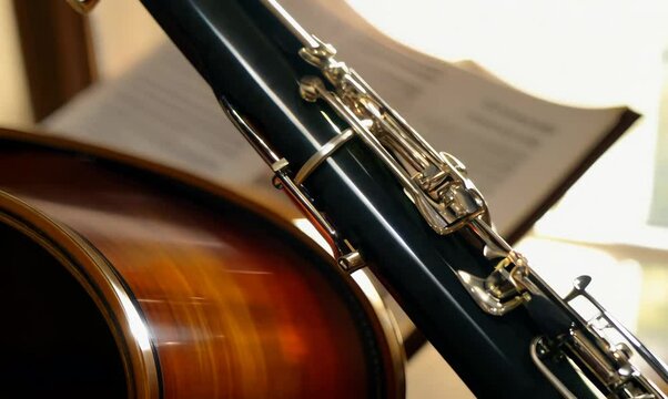 Close-up of a Beautiful Bassoon with Sheet Music