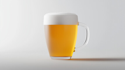 Plastic mug with beer on a white background.