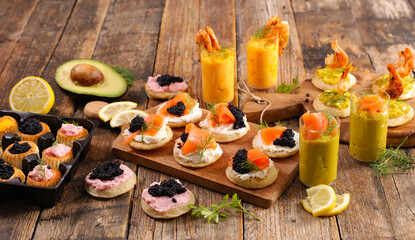 assorted of gourmet appetizer. canape, toast,buffet catering