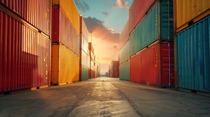 Fototapeta premium Container transporting goods to trucks in the shipyard. Cargo container
