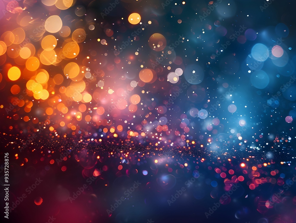 Poster a vibrant display of colorful bokeh lights glowing softly in a dark background during nighttime fest