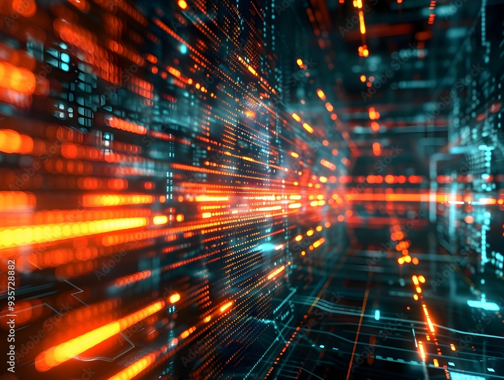 Poster dynamic digital lines conveying speed and energy in a futuristic data visualization, captured in a t