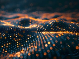 Abstract representation of a digital landscape featuring glowing particles on a dark backdrop in a creative design setting