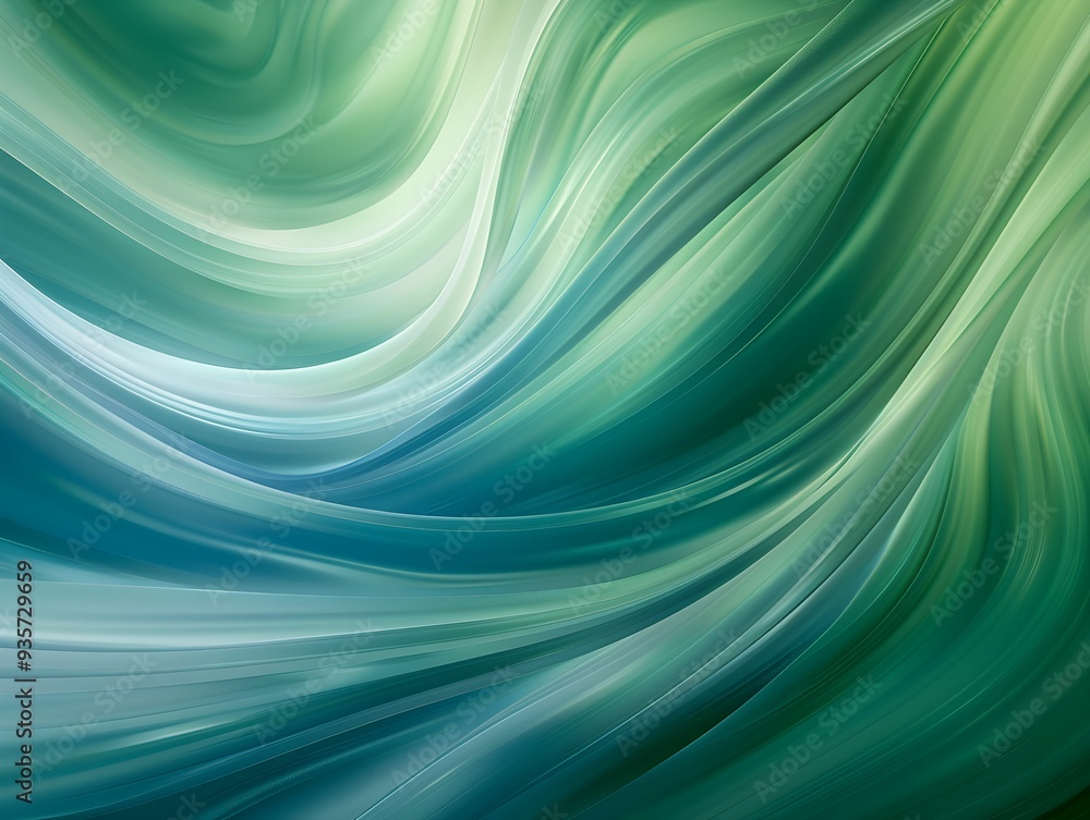 Poster swirling abstract patterns in shades of green and blue create a tranquil effect reminiscent of flowi