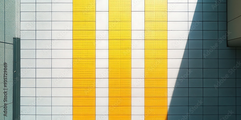 Poster abstract architecture with yellow stripes and tiled walls