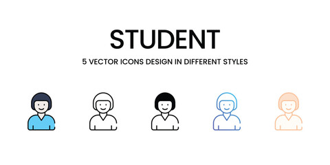 Student icons set five different style vector stock illustration