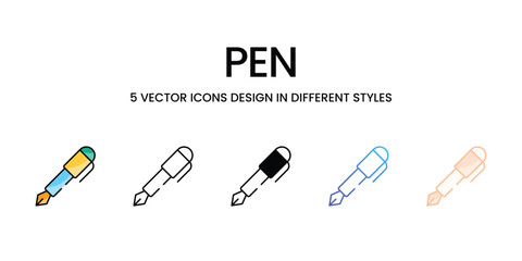 Pen icons set five different style vector stock illustration