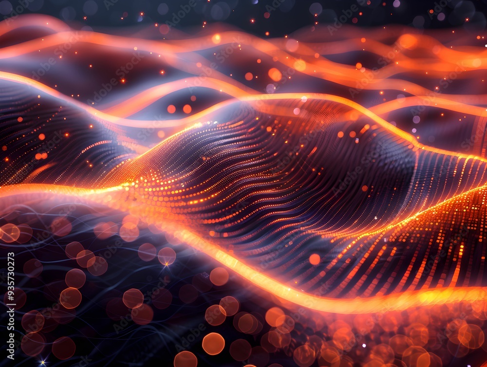 Poster abstract wave patterns with glowing elements create a mesmerizing visual experience in vibrant color