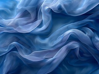Obraz premium Soft blue fabric draped elegantly against a deep blue background creating a tranquil visual texture