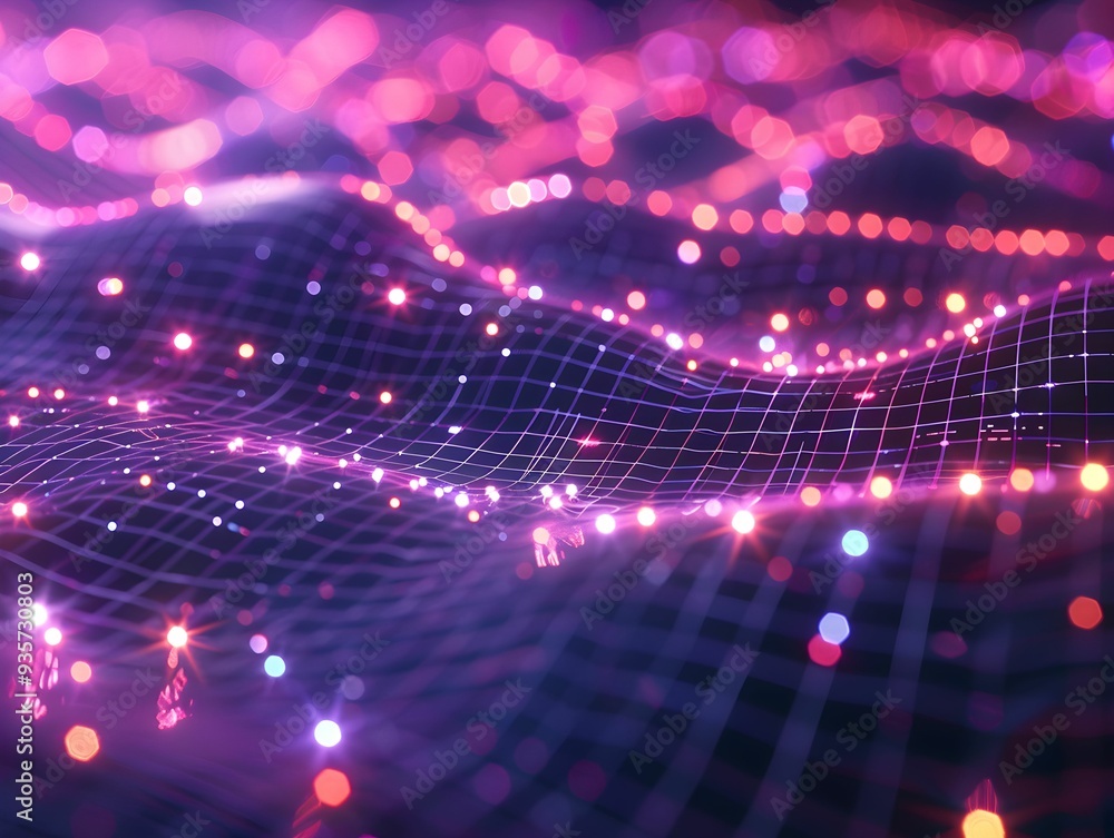 Aufkleber abstract visualization of colorful waves with glowing particles in a digital landscape