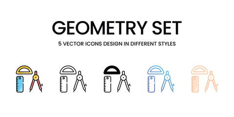 Geometry Set icons set five different style vector stock illustration