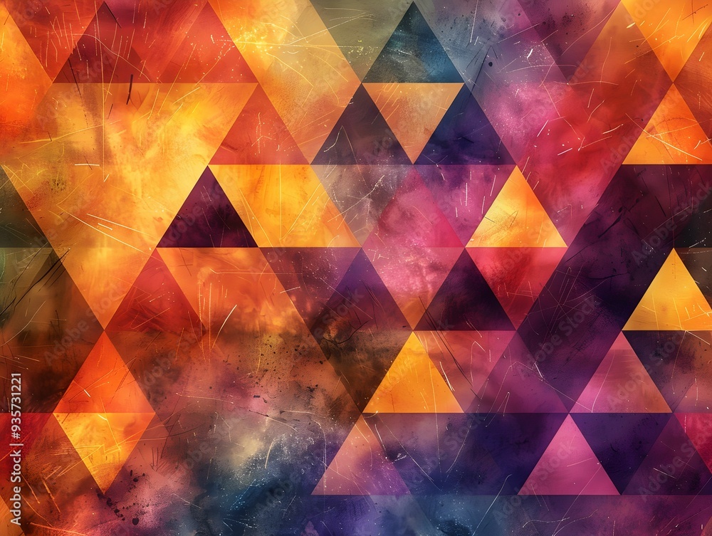 Poster colorful geometric patterns with triangles in vibrant hues creating an artistic background