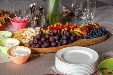 photo with food from a birthday party, table decorations, holiday celebration