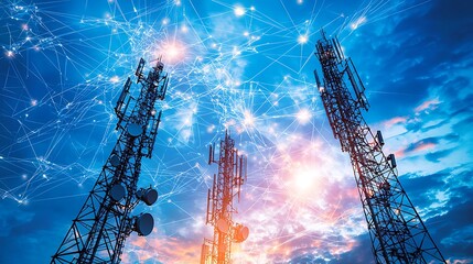 Telecommunication communication technology, illustrating innovative devices, data processing, and advanced connectivity.