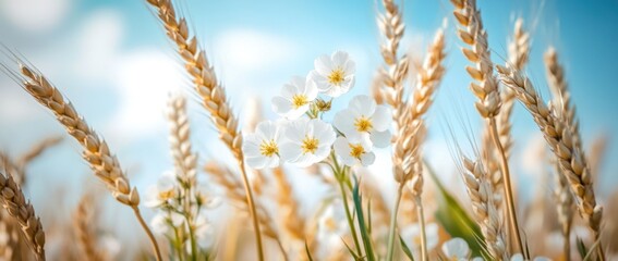 Obraz premium White Flowers in a Wheat Field