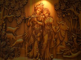 lord krishna and radha wood  art