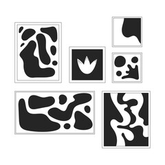 Unique abstract artwork frames collection black and white 2D line object. Art gallery. Creative decoration. Abstraction paintings isolated clip art vector outline item. Monochromatic spot illustration
